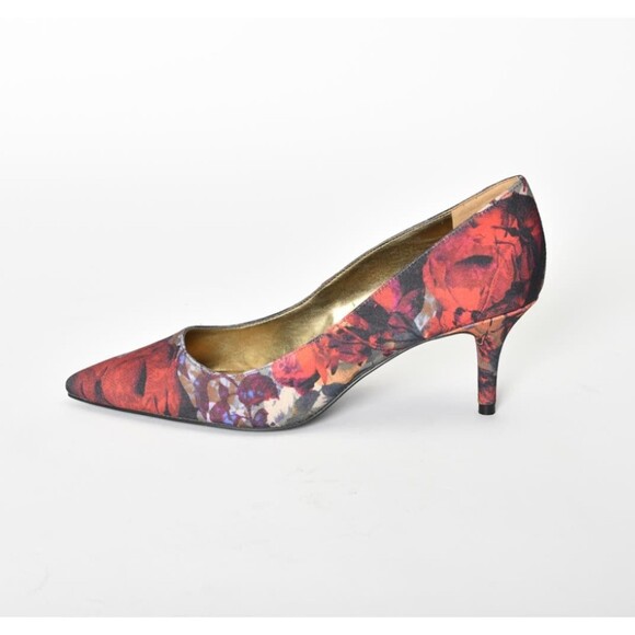 Nine West Margot Multi Red Floral Fabric Kitten Heel Size 8.5 - Picture 1 of 6